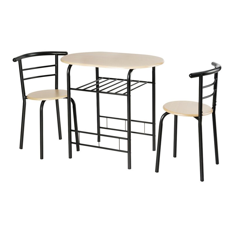 Pemberly Row 3-piece MDF and Iron Dining Set with Table and 2 Chairs in Natural