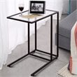 Pemberly Row Steel Coffee Tray Side Sofa End Table with Glass Top in Black
