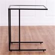 Pemberly Row Steel Coffee Tray Side Sofa End Table with Glass Top in Black