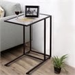 Pemberly Row Steel Coffee Tray Side Sofa End Table with Glass Top in Black