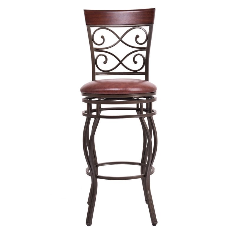Pemberly Row Polyurethane Bar Stools with Swivel Seat in Brown (Set of 2)