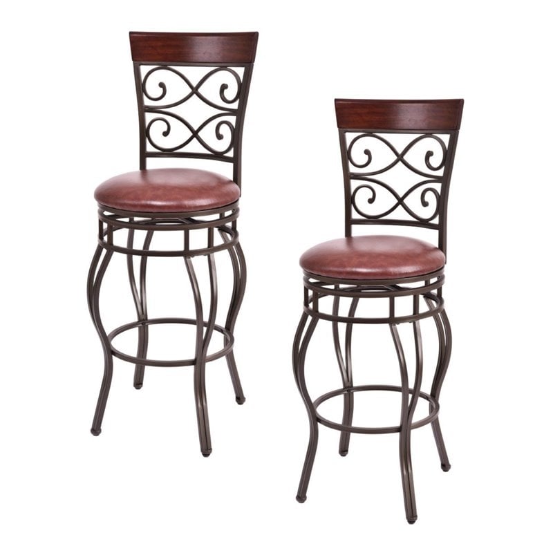 Pemberly Row Polyurethane Bar Stools with Swivel Seat in Brown (Set of 2)