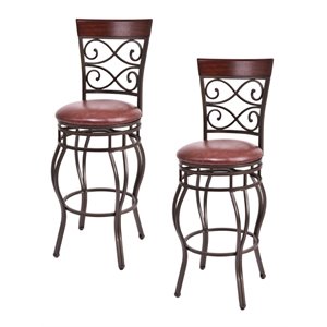 Pemberly Row Polyurethane Bar Stools with Swivel Seat in Brown (Set of 2)