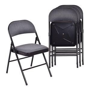 Pemberly Row 10&quot Upholstered Padded Fabric Folding Chairs in Black (Set of 4)