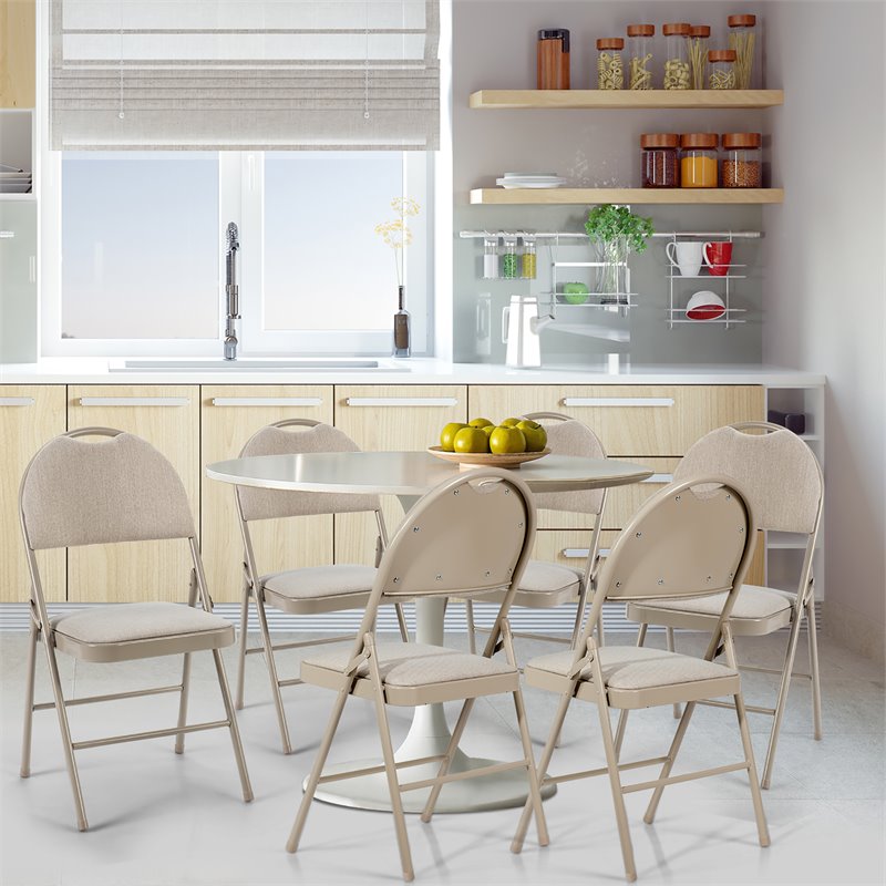 Pemberly Row Contemporary Sponge and Steel Dining Chairs in Beige (Set of 6)