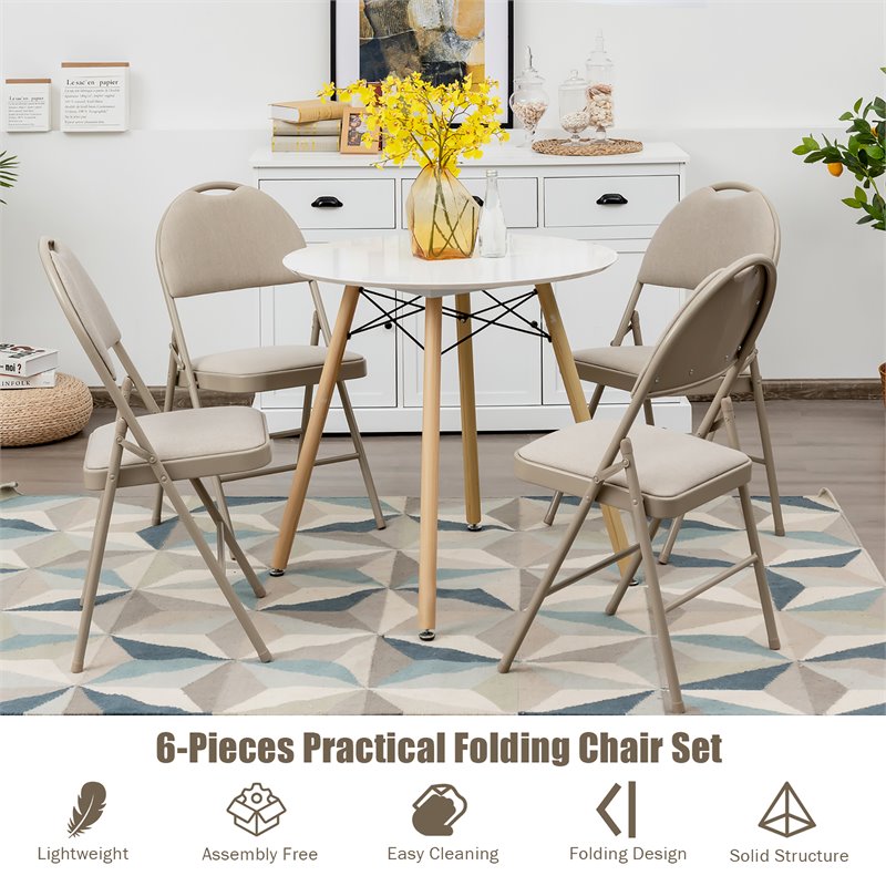 Pemberly Row Contemporary Sponge and Steel Dining Chairs in Beige (Set of 6)