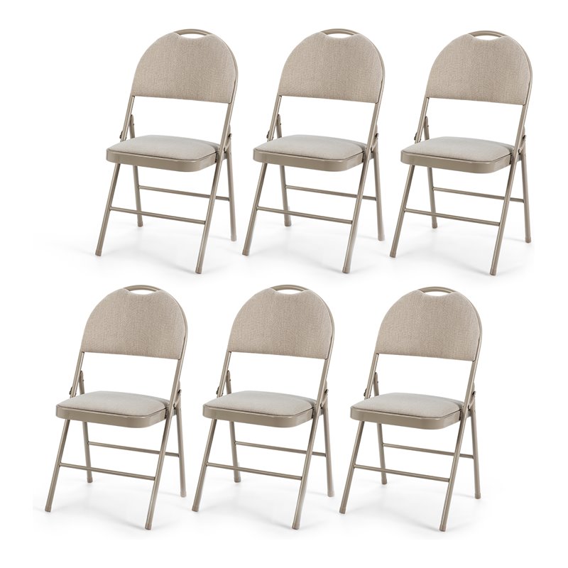 Pemberly Row Contemporary Sponge and Steel Dining Chairs in Beige (Set of 6)