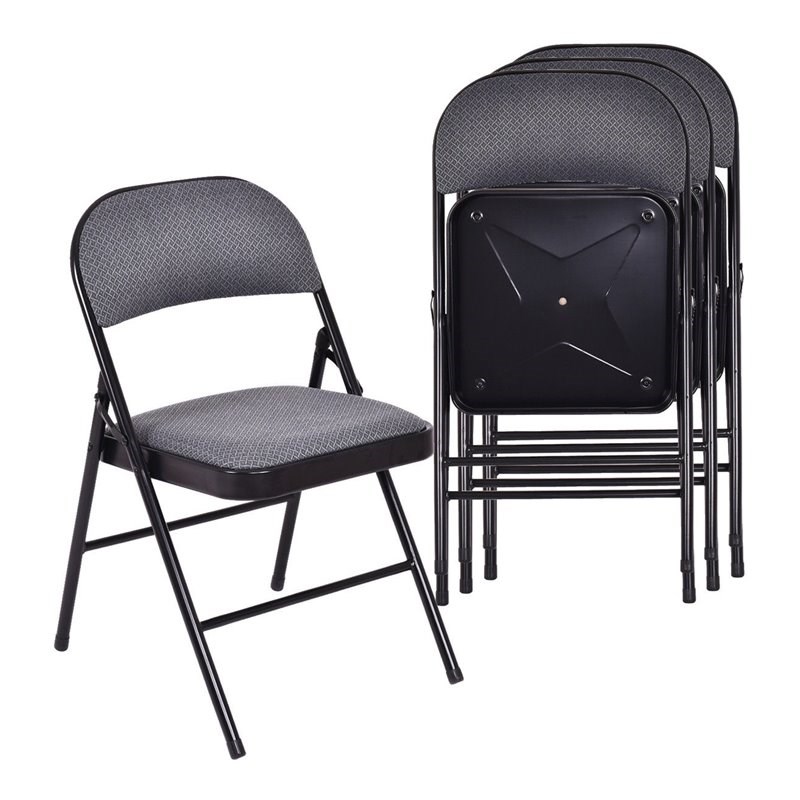 Pemberly Row Upholstered Padded Fabric Folding Chairs in Black (Set of 4)