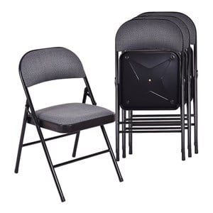 Pemberly Row Upholstered Padded Fabric Folding Chairs in Black (Set of 4)