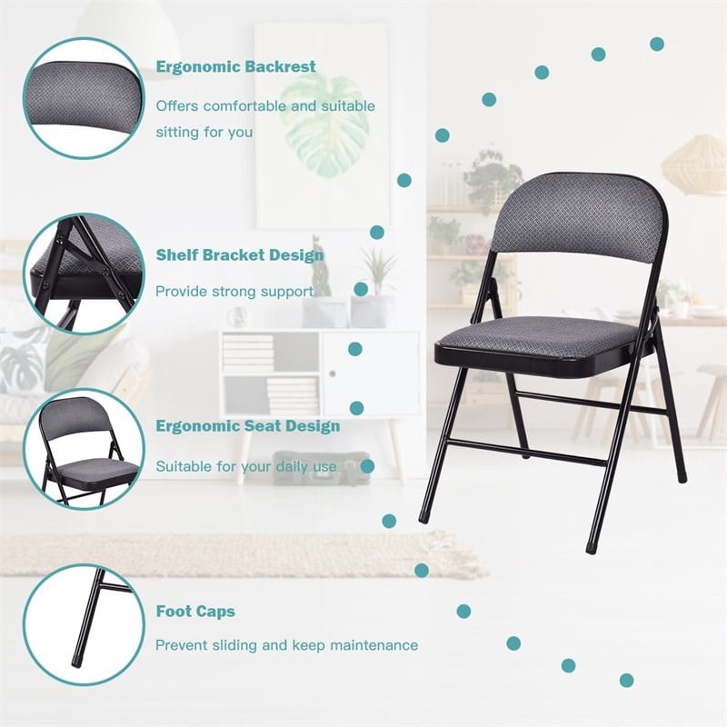 Pemberly Row Upholstered Padded Fabric Folding Chairs in Black (Set of 4)