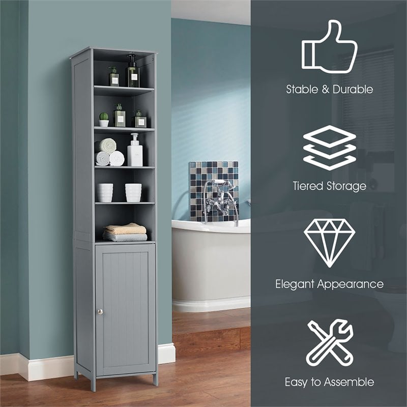 Pemberly Row 72'' Contemporary MDF Bathroom Cabinet with 5 Shelves in Gray