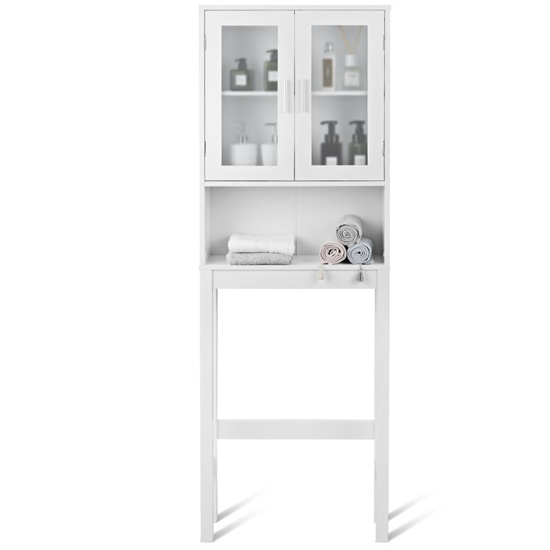Pemberly Row Contemporary MDF and Glass Bathroom Spacesaver in White
