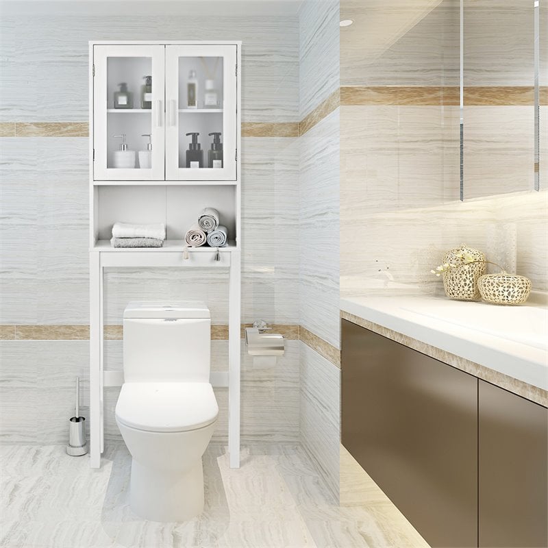 Pemberly Row Contemporary MDF and Glass Bathroom Spacesaver in White