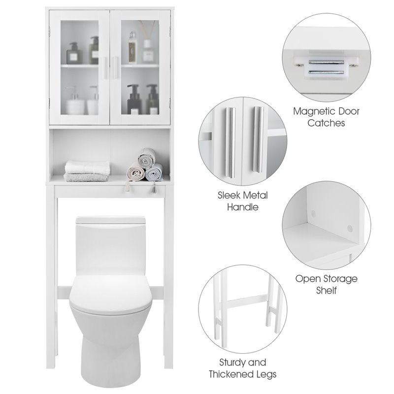 Pemberly Row Contemporary MDF and Glass Bathroom Spacesaver in White