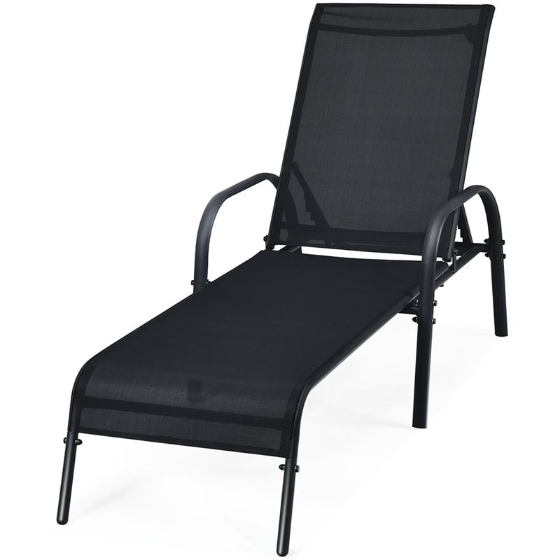 Pemberly Row Fabric and Steel Patio Lounge Chairs in Black (Set of 2)