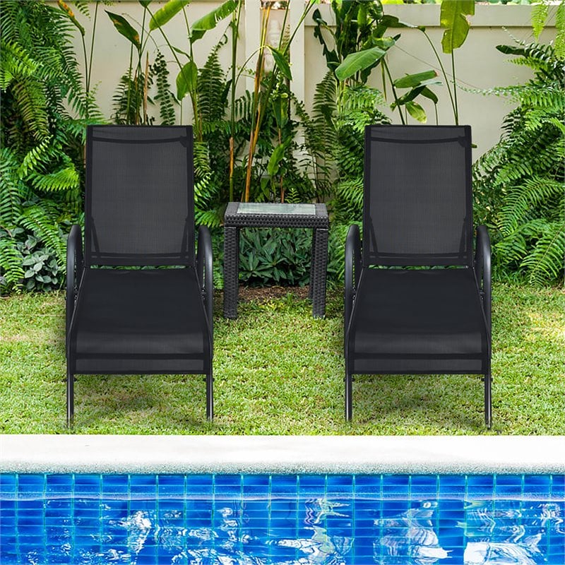 Pemberly Row Fabric and Steel Patio Lounge Chairs in Black (Set of 2)