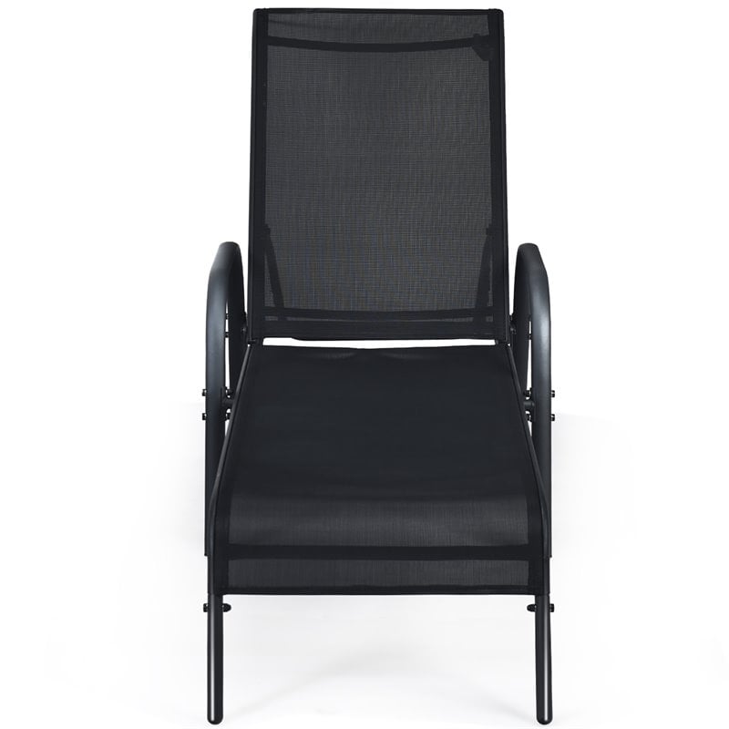 Pemberly Row Fabric and Steel Patio Lounge Chairs in Black (Set of 2)
