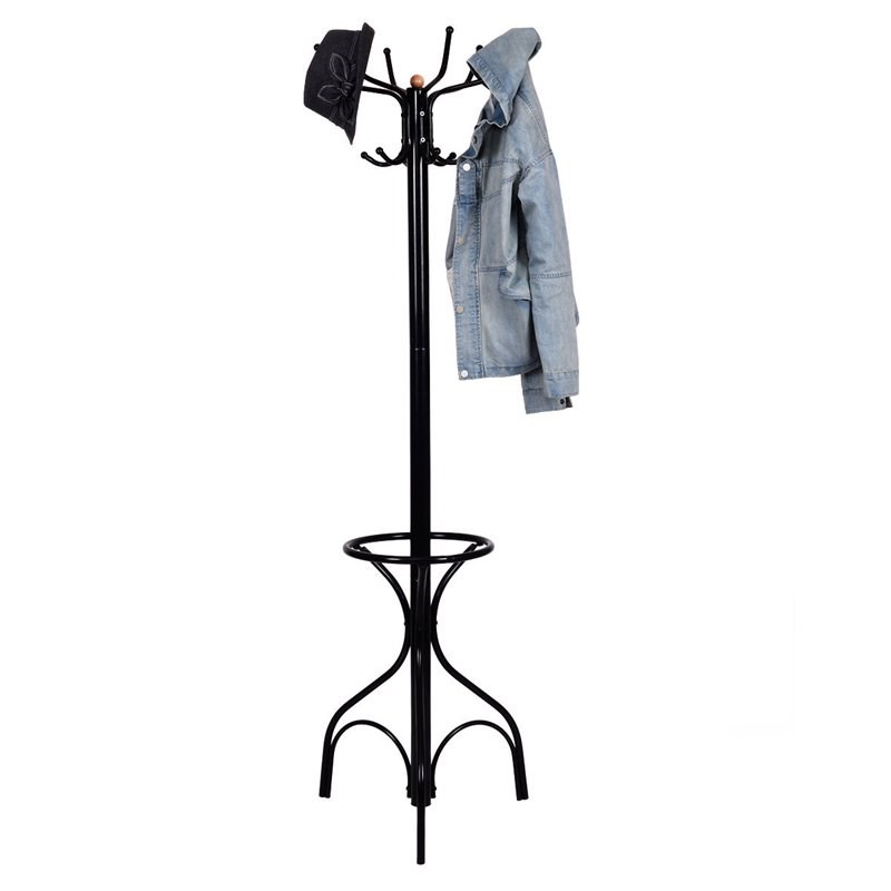 Pemberly Row Contemporary Steel Coat Rack with Triangle Base in Black
