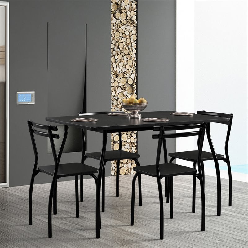 Pemberly Row 5-piece Home Kitchen Wood Dining Set with Table/4 Chairs in Black