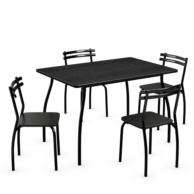 Pemberly Row 5-piece Home Kitchen Wood Dining Set with Table/4 Chairs in Black