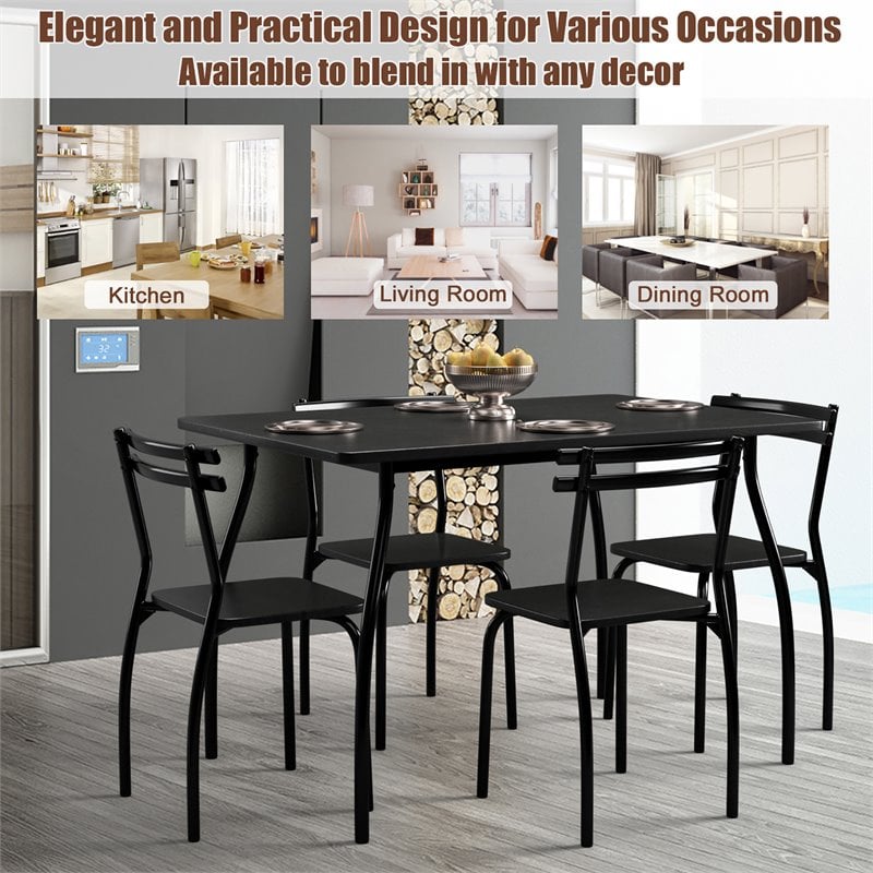 Pemberly Row 5-piece Home Kitchen Wood Dining Set with Table/4 Chairs in Black