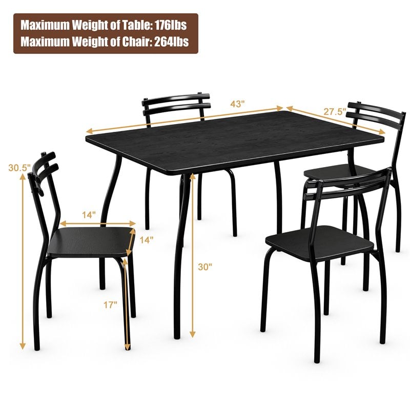 Pemberly Row 5-piece Home Kitchen Wood Dining Set with Table/4 Chairs in Black