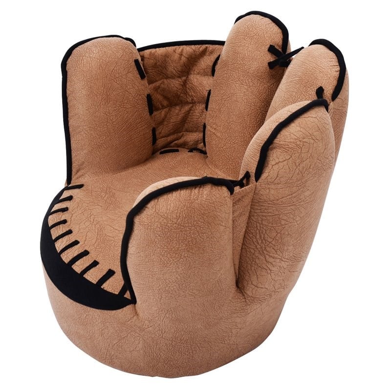 Pemberly Row Baseball Glove Shaped Faux Leather Kids Armrest Chairs in Brown