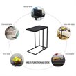 Pemberly Row C-shaped Coffee Tray Side Sofa End Table w/ Glass Top in Black