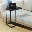 Pemberly Row C-shaped Coffee Tray Side Sofa End Table w/ Glass Top in Black