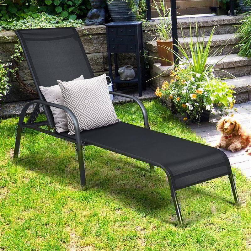 Pemberly Row Fabric and Steel Patio Lounge Chairs in Black Finish (Set of 2)