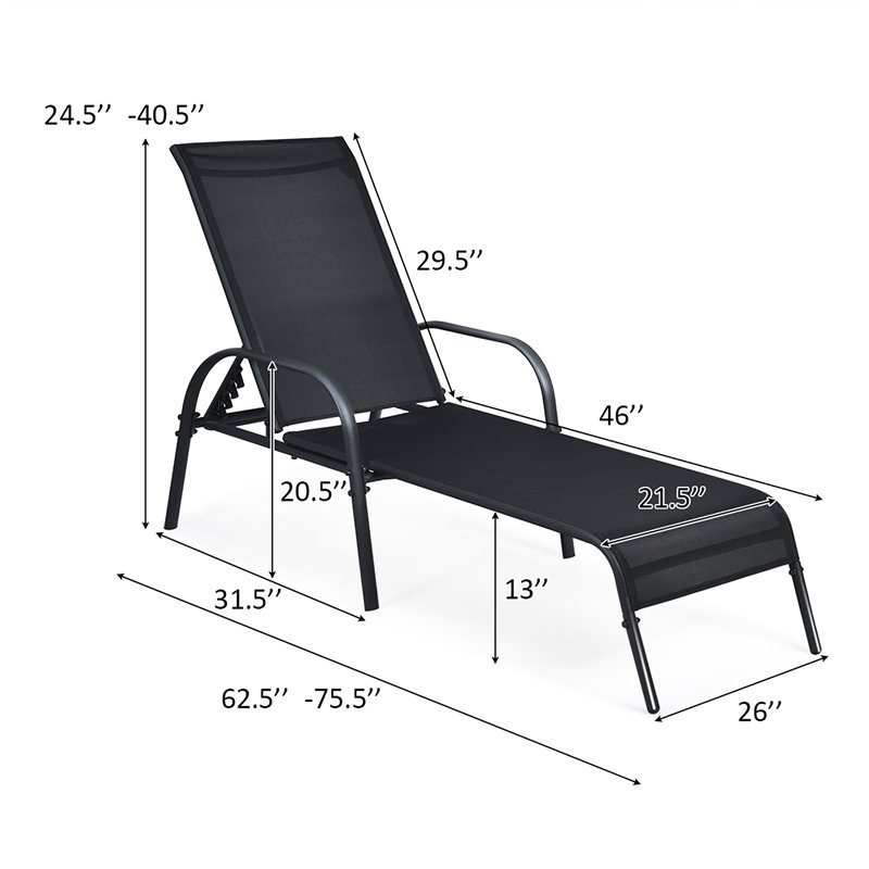Pemberly Row Fabric and Steel Patio Lounge Chairs in Black Finish (Set of 2)