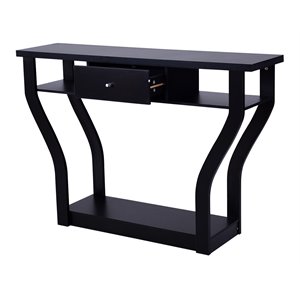 Pemberly Row Contemporary Wood Accent Console Table with Drawer in Black