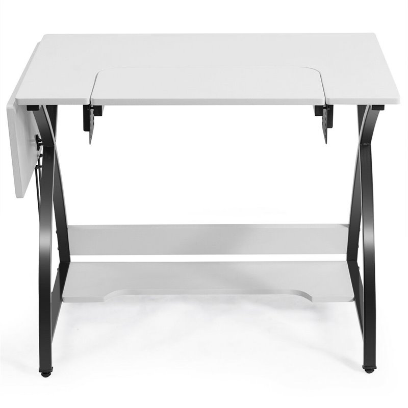 Pemberly Row MDF and PVC Folding Sewing Table with Adjustable Platform in White