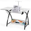Pemberly Row MDF and PVC Folding Sewing Table with Adjustable Platform in White