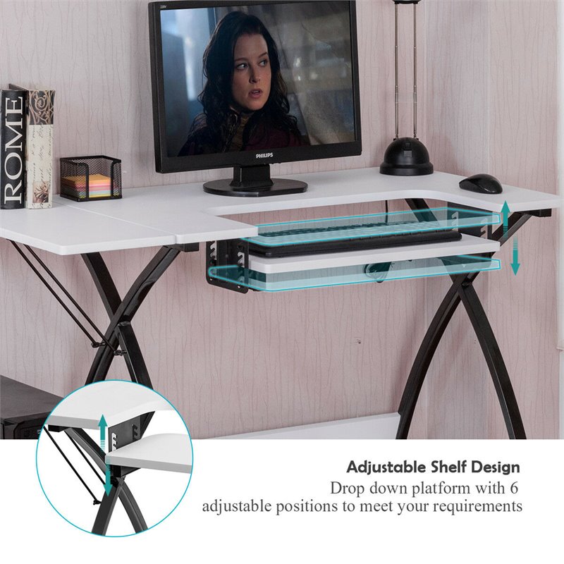 Pemberly Row MDF and PVC Folding Sewing Table with Adjustable Platform in White