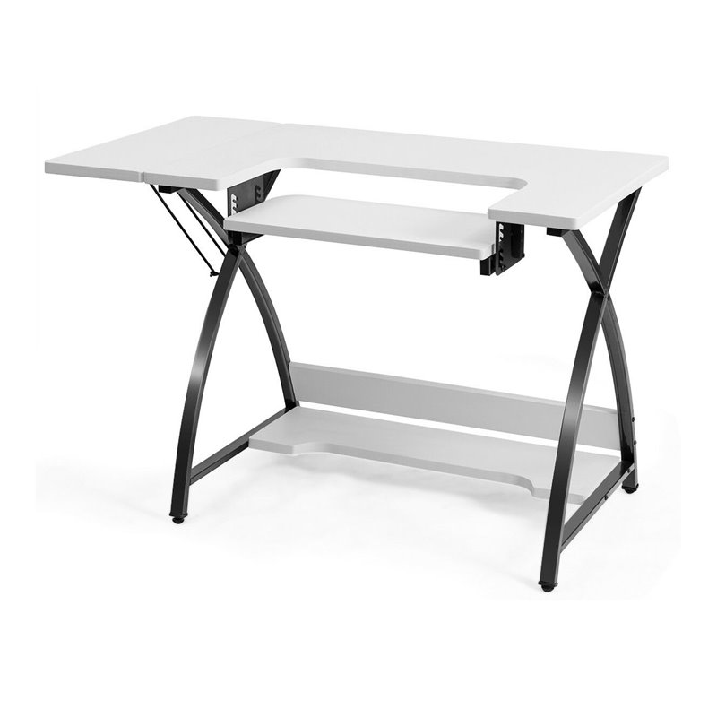 Pemberly Row MDF and PVC Folding Sewing Table with Adjustable Platform in White