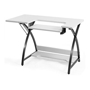 Pemberly Row MDF and PVC Folding Sewing Table with Adjustable Platform in White