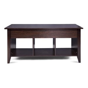 Pemberly Row 46&quot Solid Wood Lift Top Coffee Table with Storage Shelves in Brown