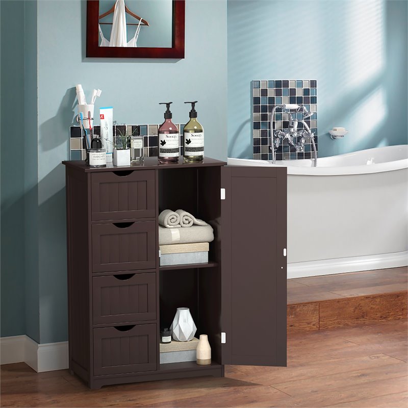 Pemberly Row MDF Board Free Standing Storage Cabinet w/ 2 Shelves in Brown