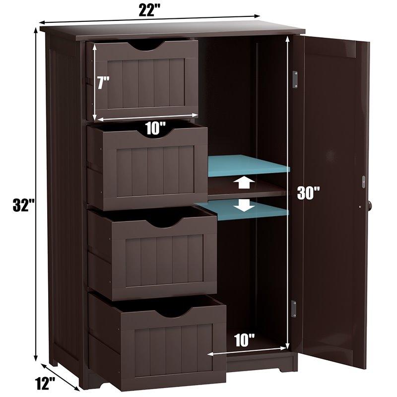 Pemberly Row MDF Board Free Standing Storage Cabinet w/ 2 Shelves in Brown
