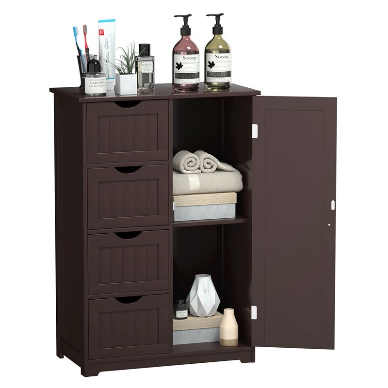Pemberly Row MDF Board Free Standing Storage Cabinet w/ 2 Shelves in Brown