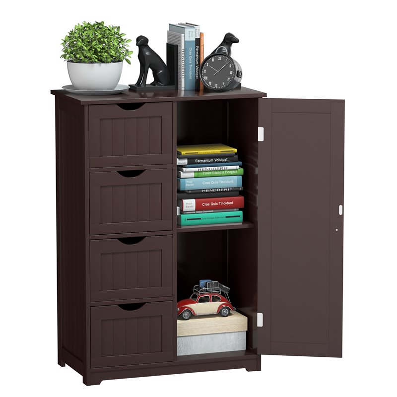 Pemberly Row MDF Board Free Standing Storage Cabinet w/ 2 Shelves in Brown