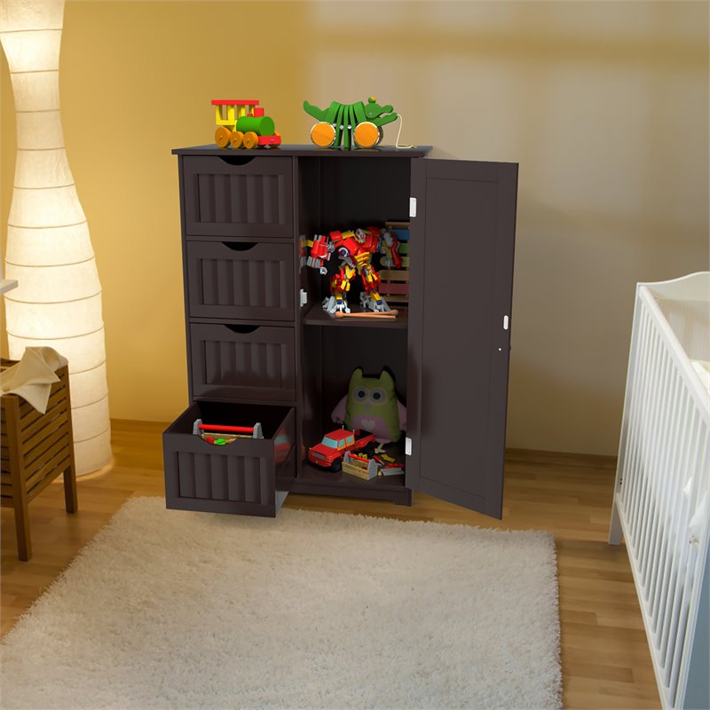 Pemberly Row MDF Board Free Standing Storage Cabinet w/ 2 Shelves in Brown
