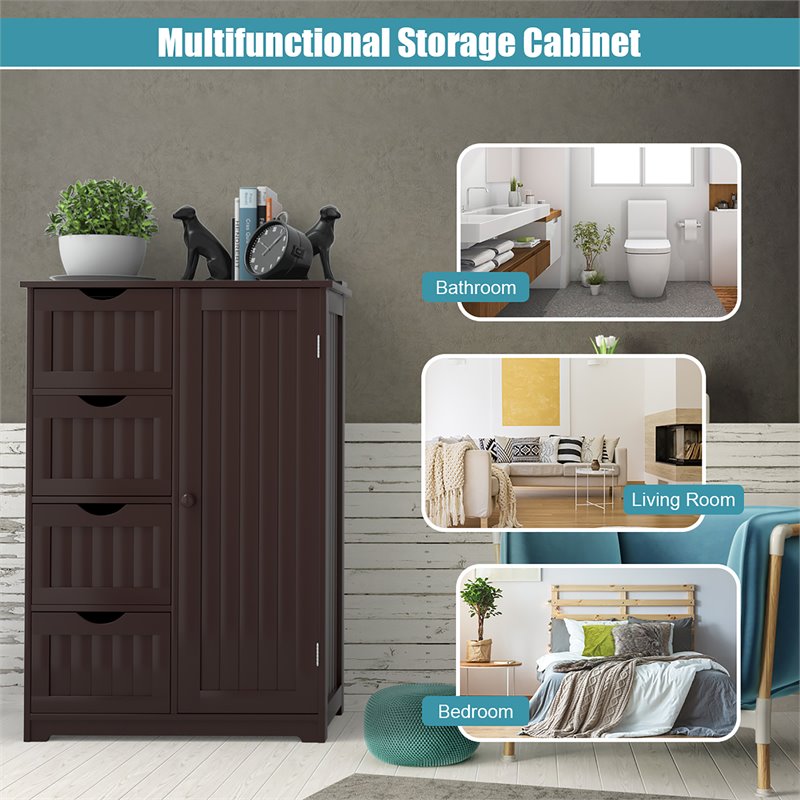 Pemberly Row MDF Board Free Standing Storage Cabinet w/ 2 Shelves in Brown