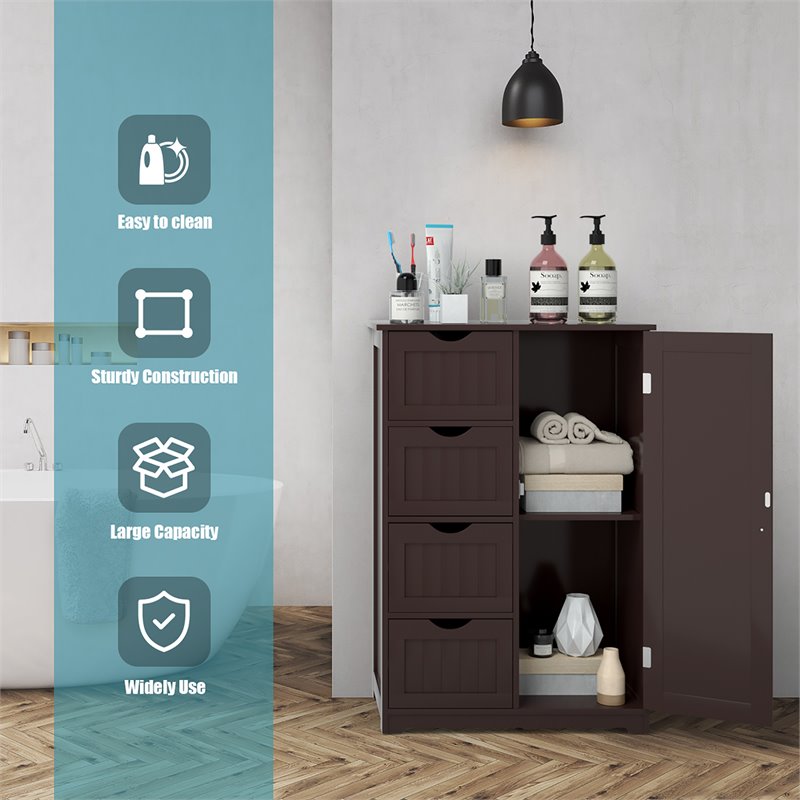 Pemberly Row MDF Board Free Standing Storage Cabinet w/ 2 Shelves in Brown