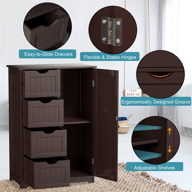 Pemberly Row MDF Board Free Standing Storage Cabinet w/ 2 Shelves in Brown