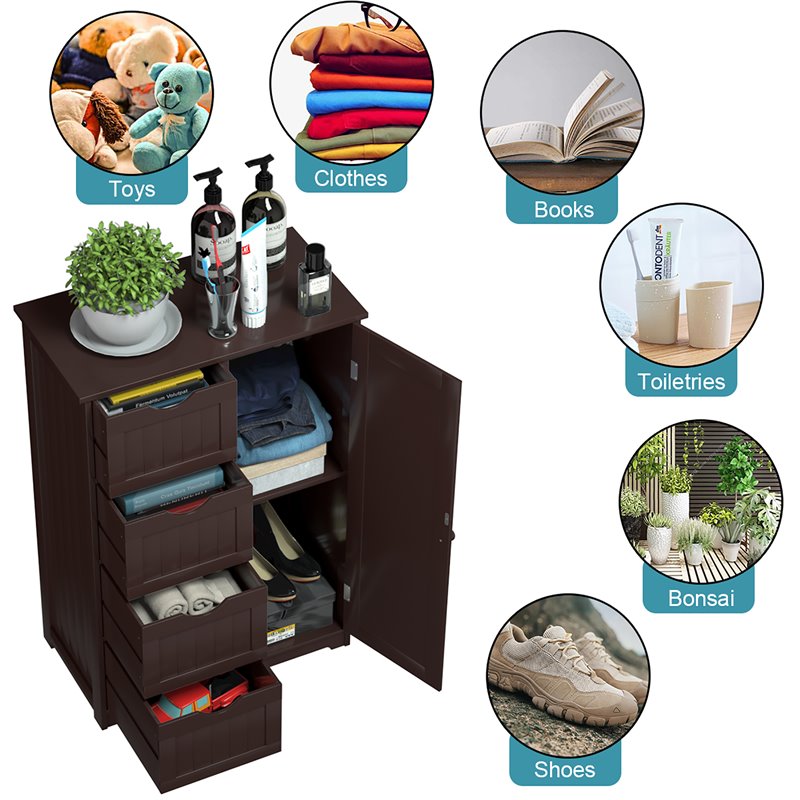 Pemberly Row MDF Board Free Standing Storage Cabinet w/ 2 Shelves in Brown
