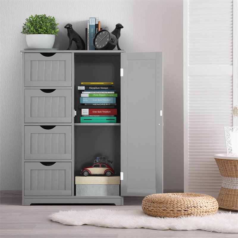 Pemberly Row MDF Board Free Standing Storage Cabinet w/ 2 Shelves in Gray