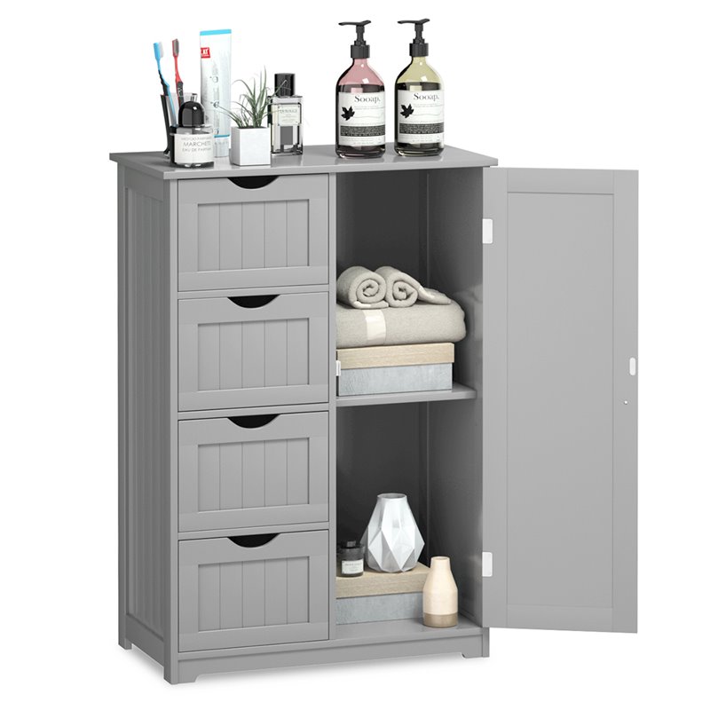 Pemberly Row MDF Board Free Standing Storage Cabinet w/ 2 Shelves in Gray