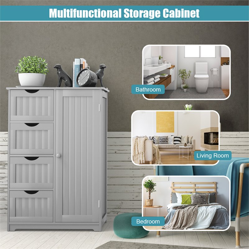 Pemberly Row MDF Board Free Standing Storage Cabinet w/ 2 Shelves in Gray